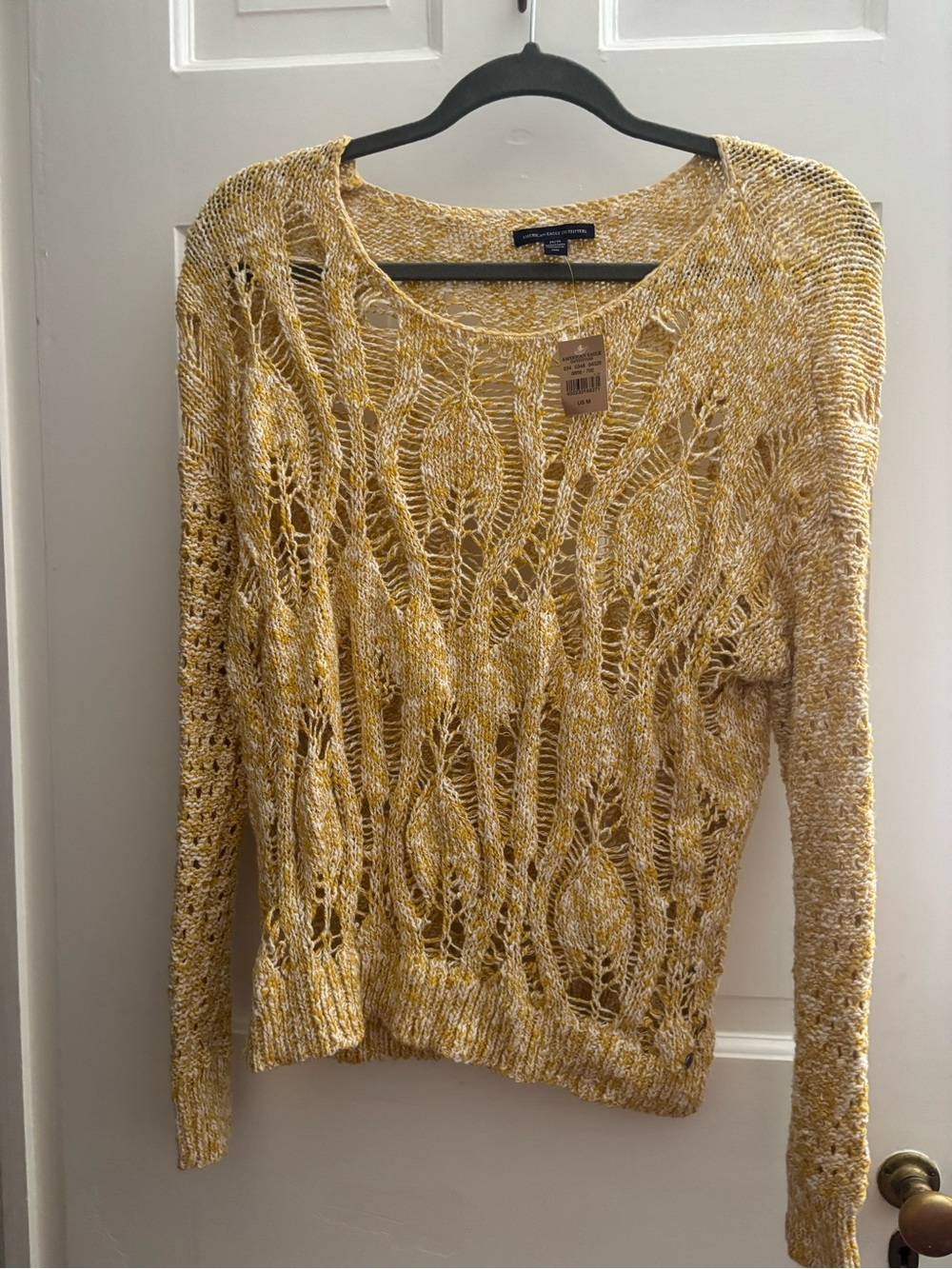 American Eagle Outfitters Open-Knit Yellow Scoop Neck Sweater